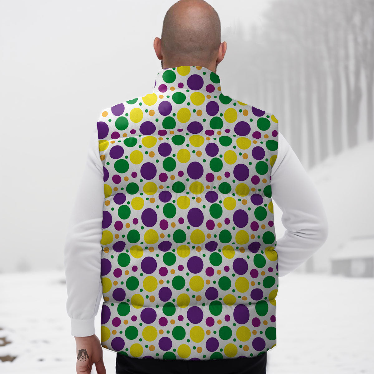 Polka Dot Mardi Gras Print Pattern Down Vest