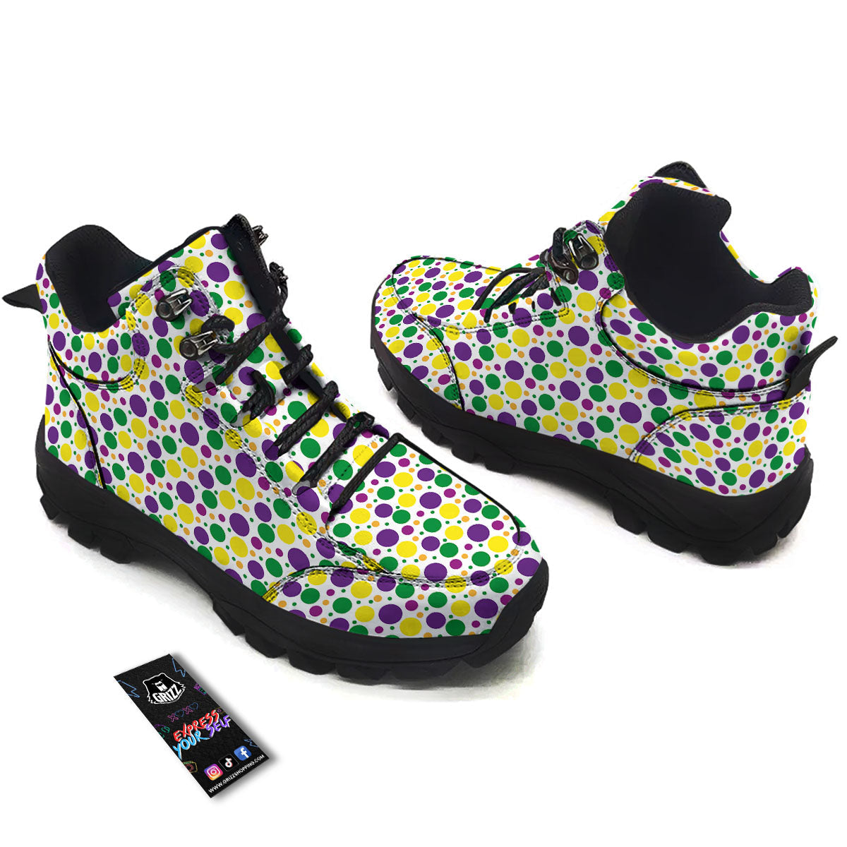 Polka Dot Mardi Gras Print Pattern Hiking Shoes-grizzshop