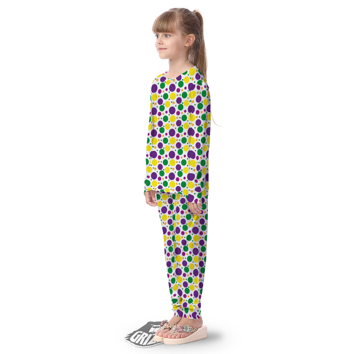 Polka Dot Mardi Gras Print Pattern Kid's Pajamas-grizzshop
