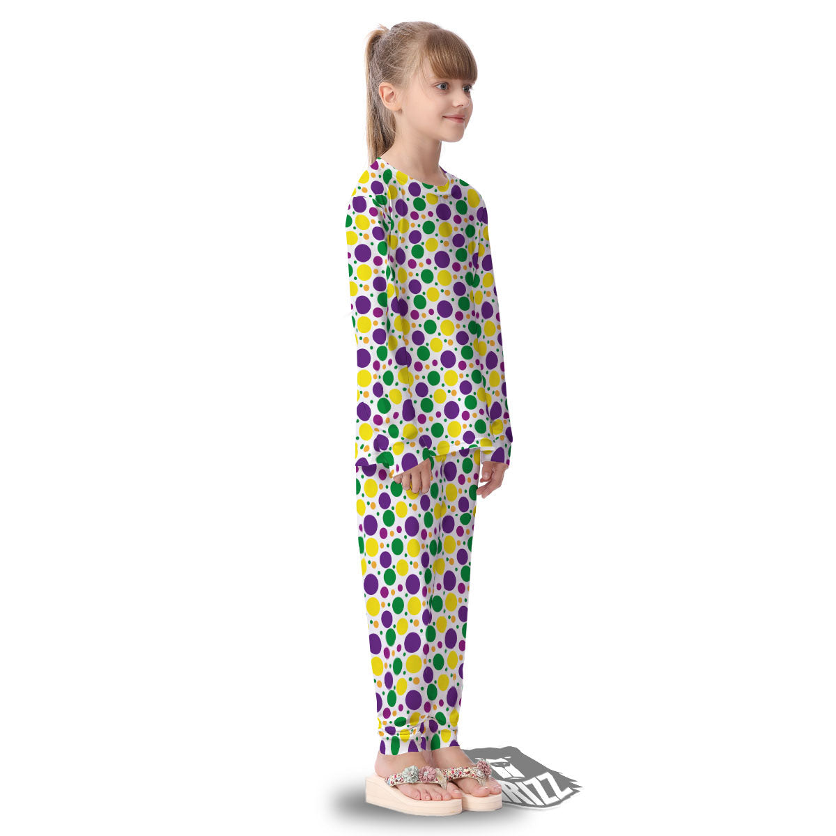 Polka Dot Mardi Gras Print Pattern Kid's Pajamas-grizzshop