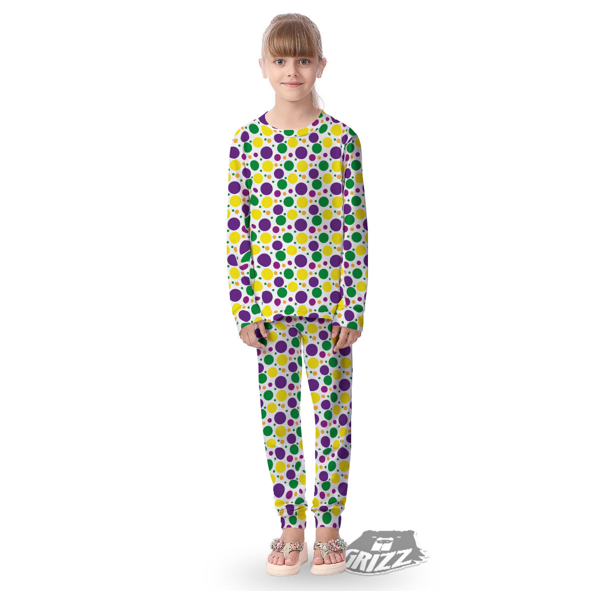 Polka Dot Mardi Gras Print Pattern Kid's Pajamas-grizzshop
