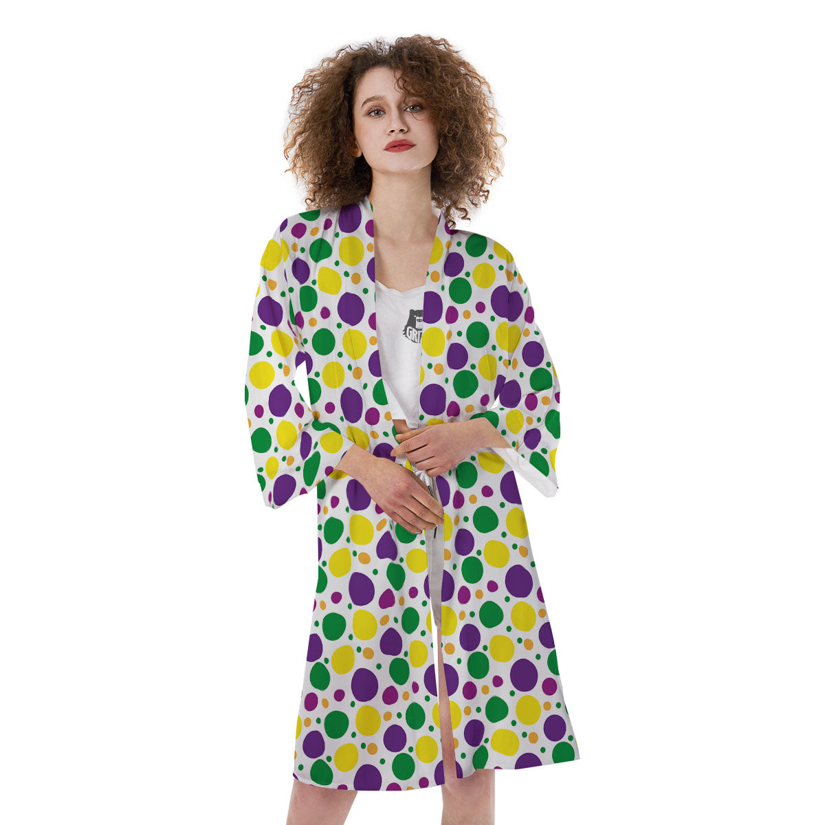 Polka Dot Mardi Gras Print Pattern Kimono-grizzshop