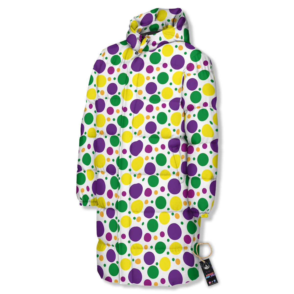 Polka Dot Mardi Gras Print Pattern Long Down Jacket-grizzshop
