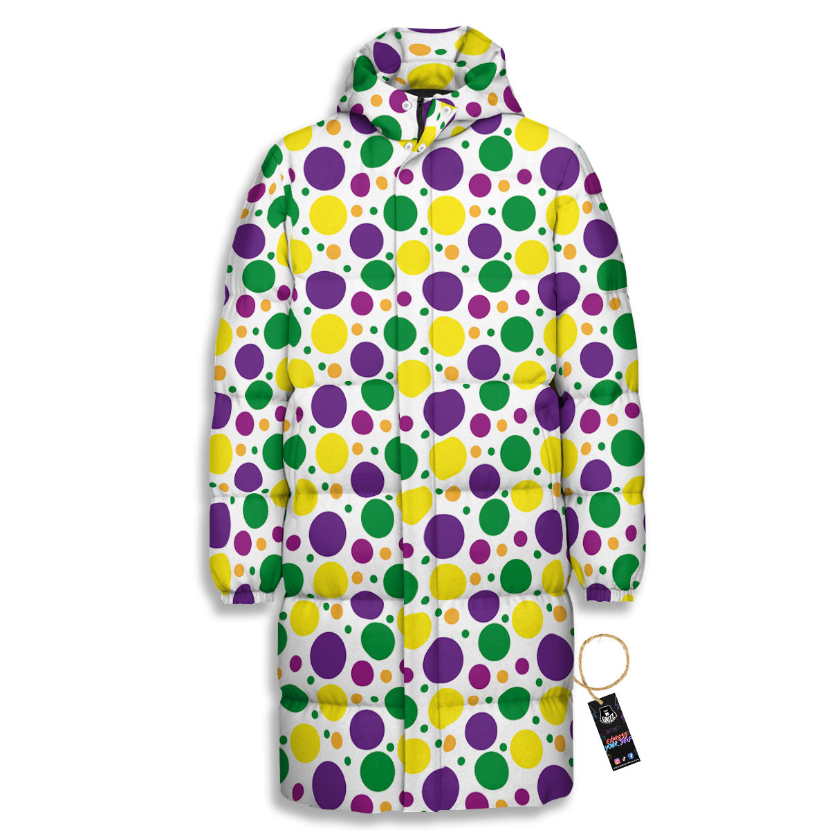 Polka Dot Mardi Gras Print Pattern Long Down Jacket-grizzshop