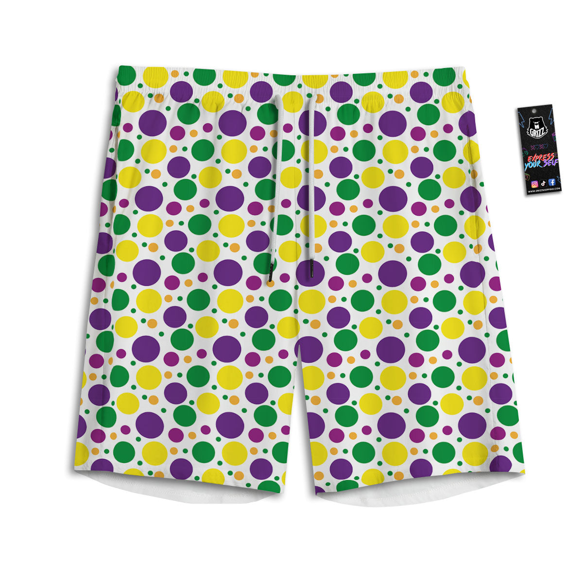 Polka Dot Mardi Gras Print Pattern Men's Athletic Shorts