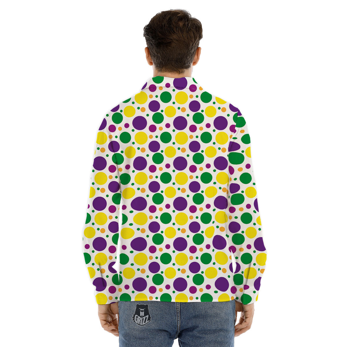 Polka Dot Mardi Gras Print Pattern Men's Dress Shirts-grizzshop