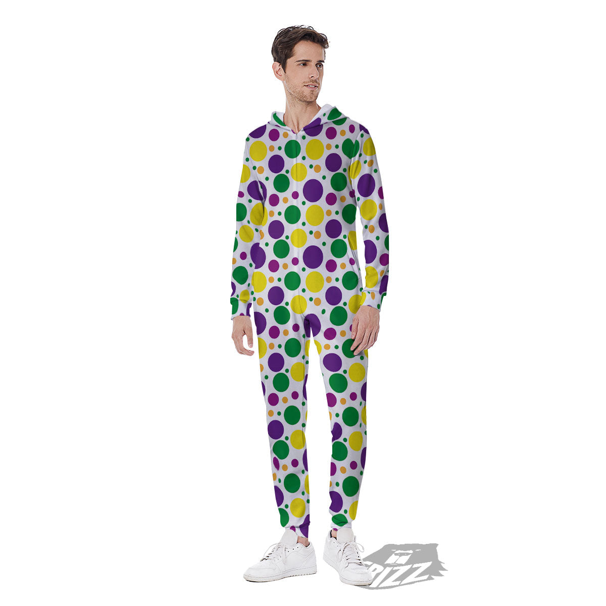 Polka Dot Mardi Gras Print Pattern Men's Jumpsuit-grizzshop