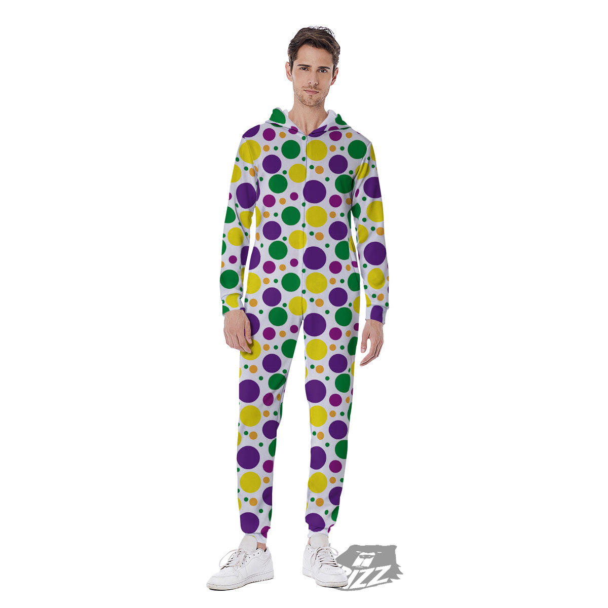 Polka Dot Mardi Gras Print Pattern Men's Jumpsuit-grizzshop