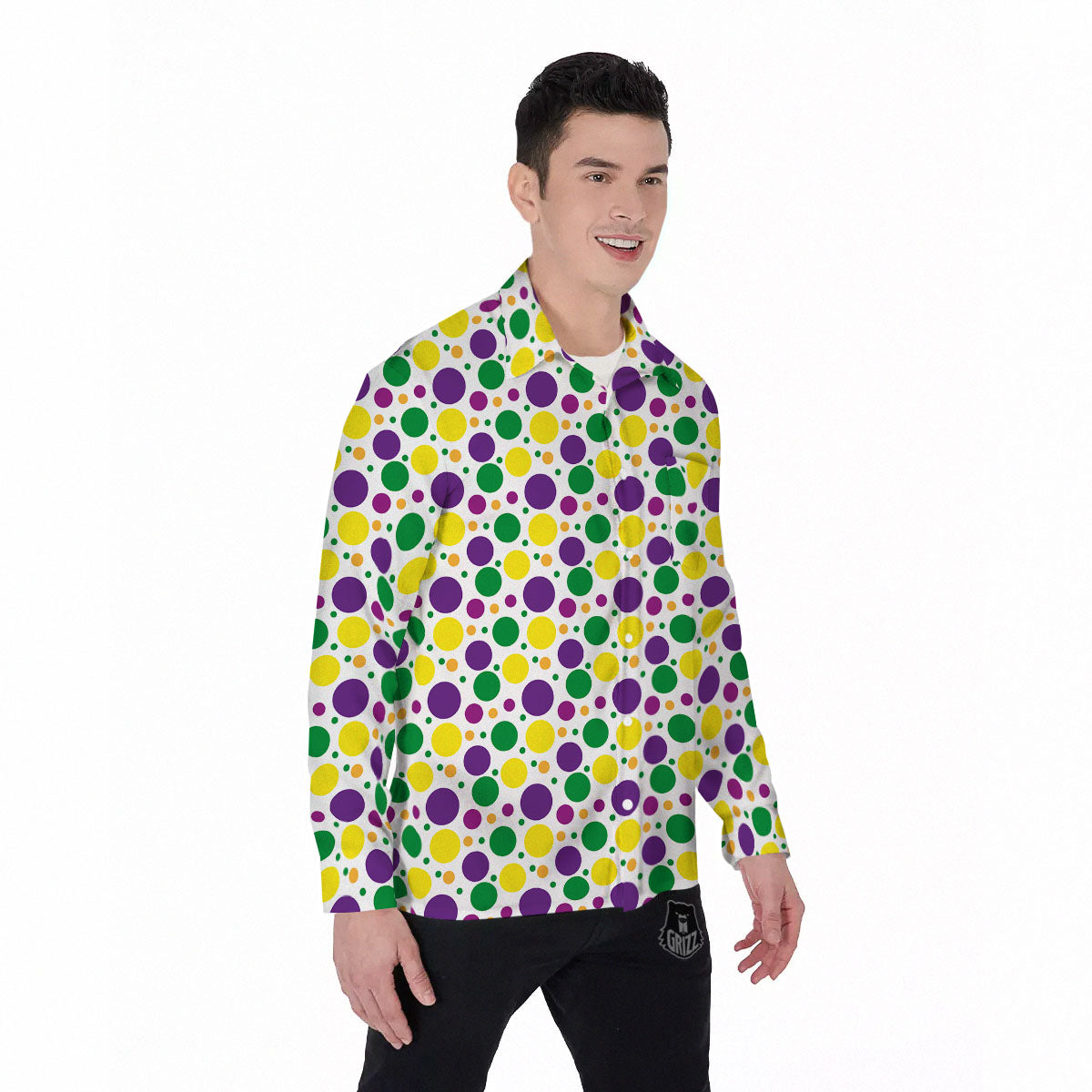 Polka Dot Mardi Gras Print Pattern Men's Long Sleeve Shirts-grizzshop