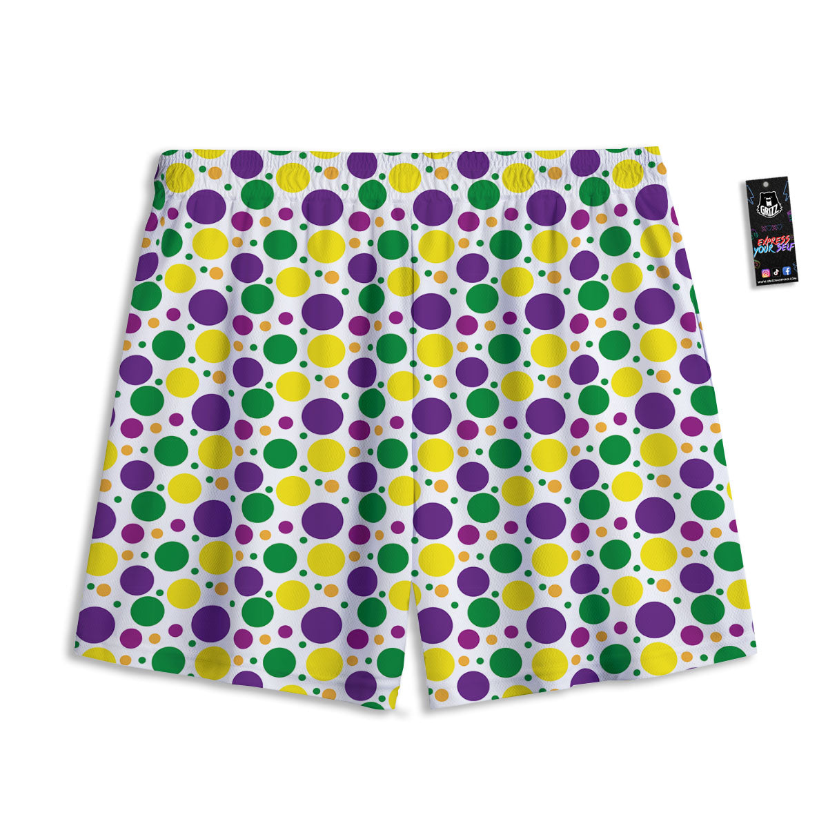 Polka Dot Mardi Gras Print Pattern Mesh Shorts