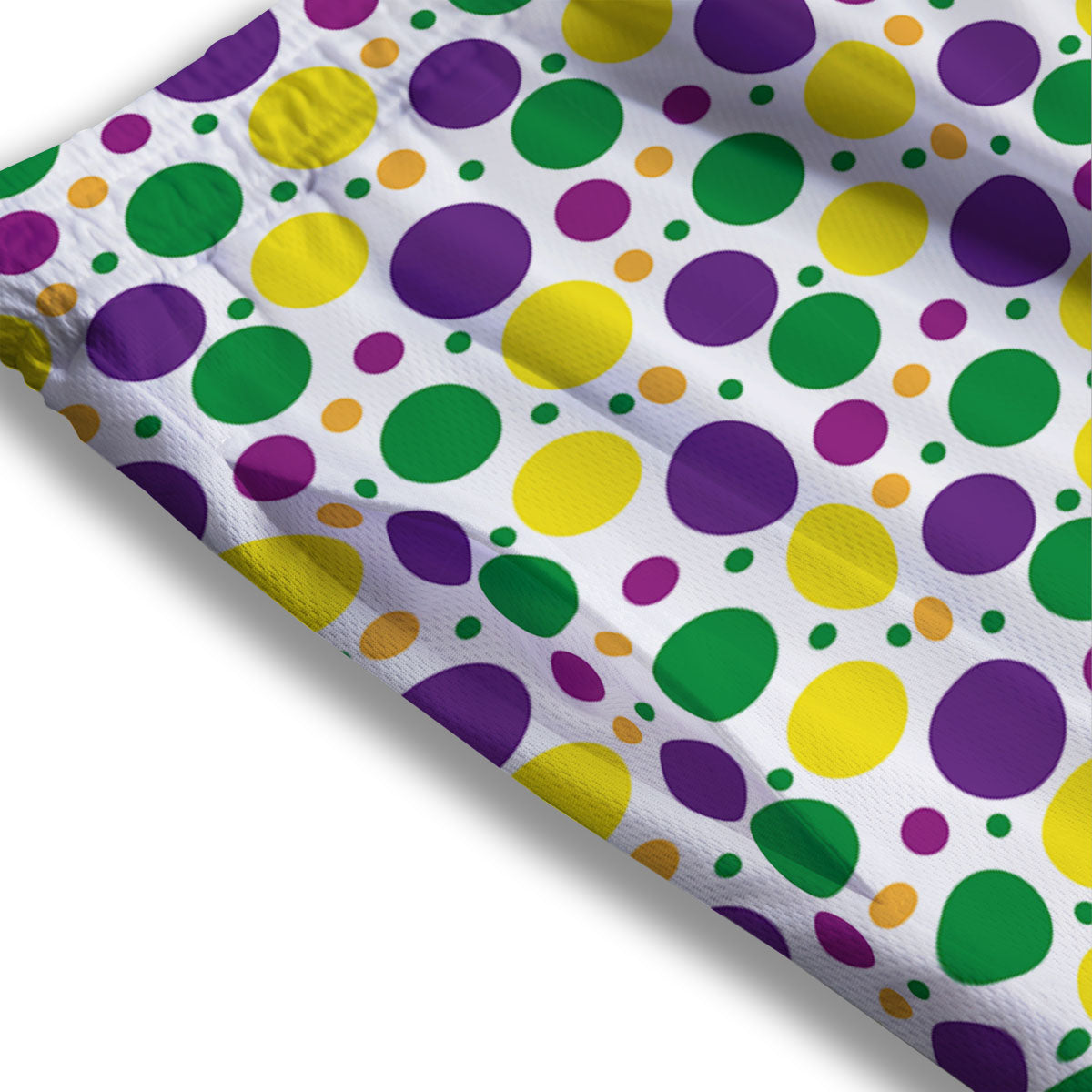 Polka Dot Mardi Gras Print Pattern Mesh Shorts