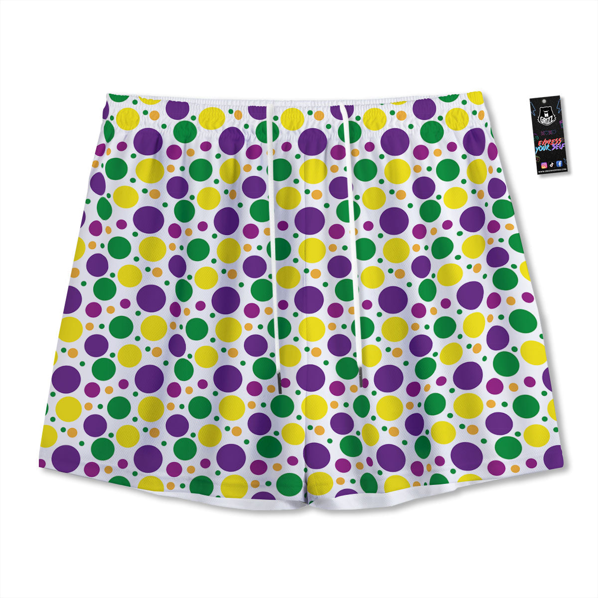 Polka Dot Mardi Gras Print Pattern Mesh Shorts