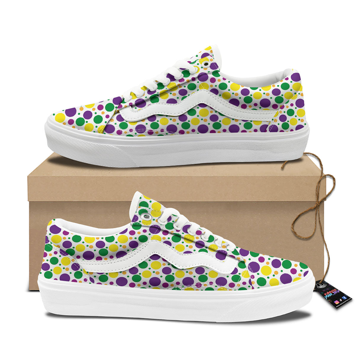 Polka Dot Mardi Gras Print Pattern Skate Shoes-grizzshop