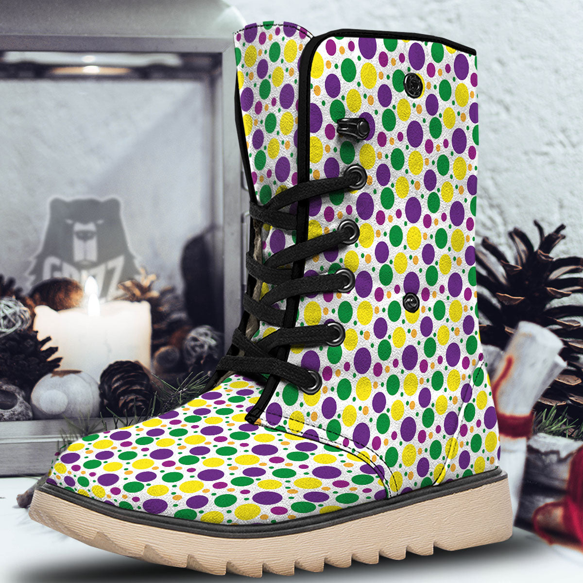 Polka Dot Mardi Gras Print Pattern Snow Boots-grizzshop