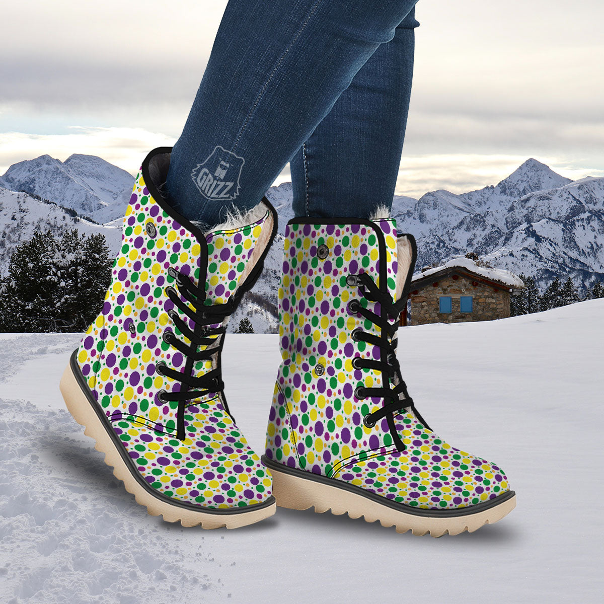 Polka Dot Mardi Gras Print Pattern Snow Boots-grizzshop