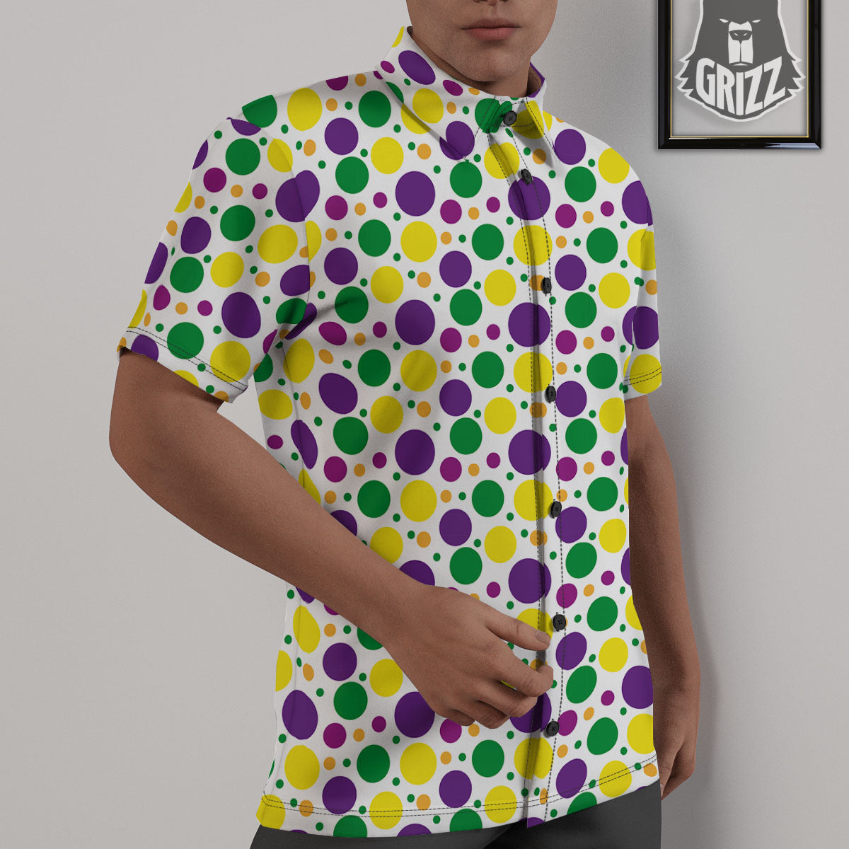 Polka Dot Mardi Gras Print Pattern Untucked Shirts-grizzshop