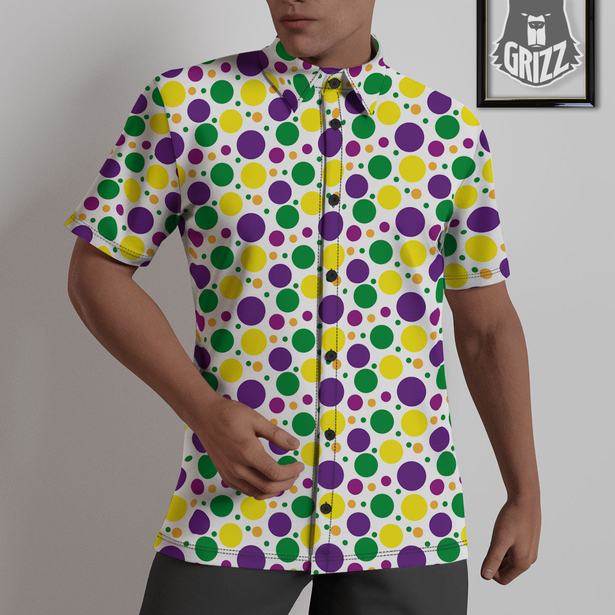 Polka Dot Mardi Gras Print Pattern Untucked Shirts-grizzshop