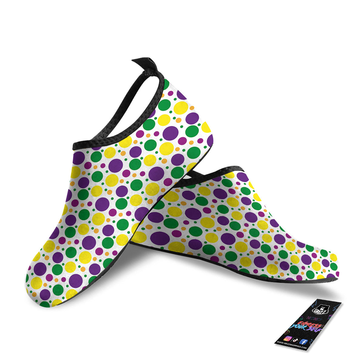 Polka Dot Mardi Gras Print Pattern Water Shoes-grizzshop