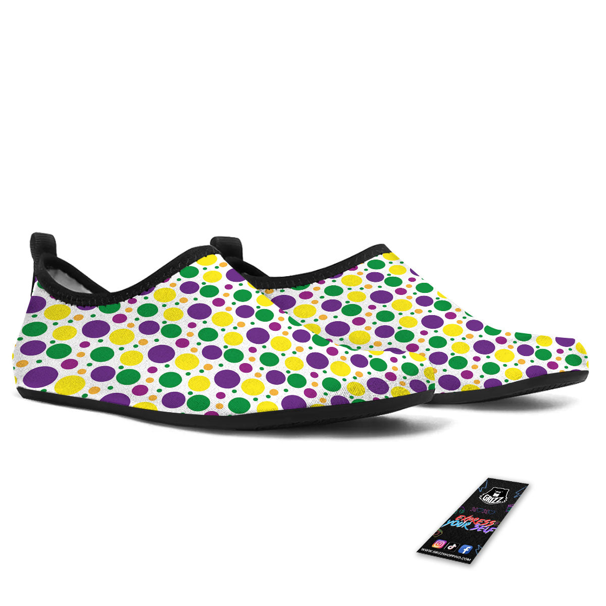 Polka Dot Mardi Gras Print Pattern Water Shoes-grizzshop