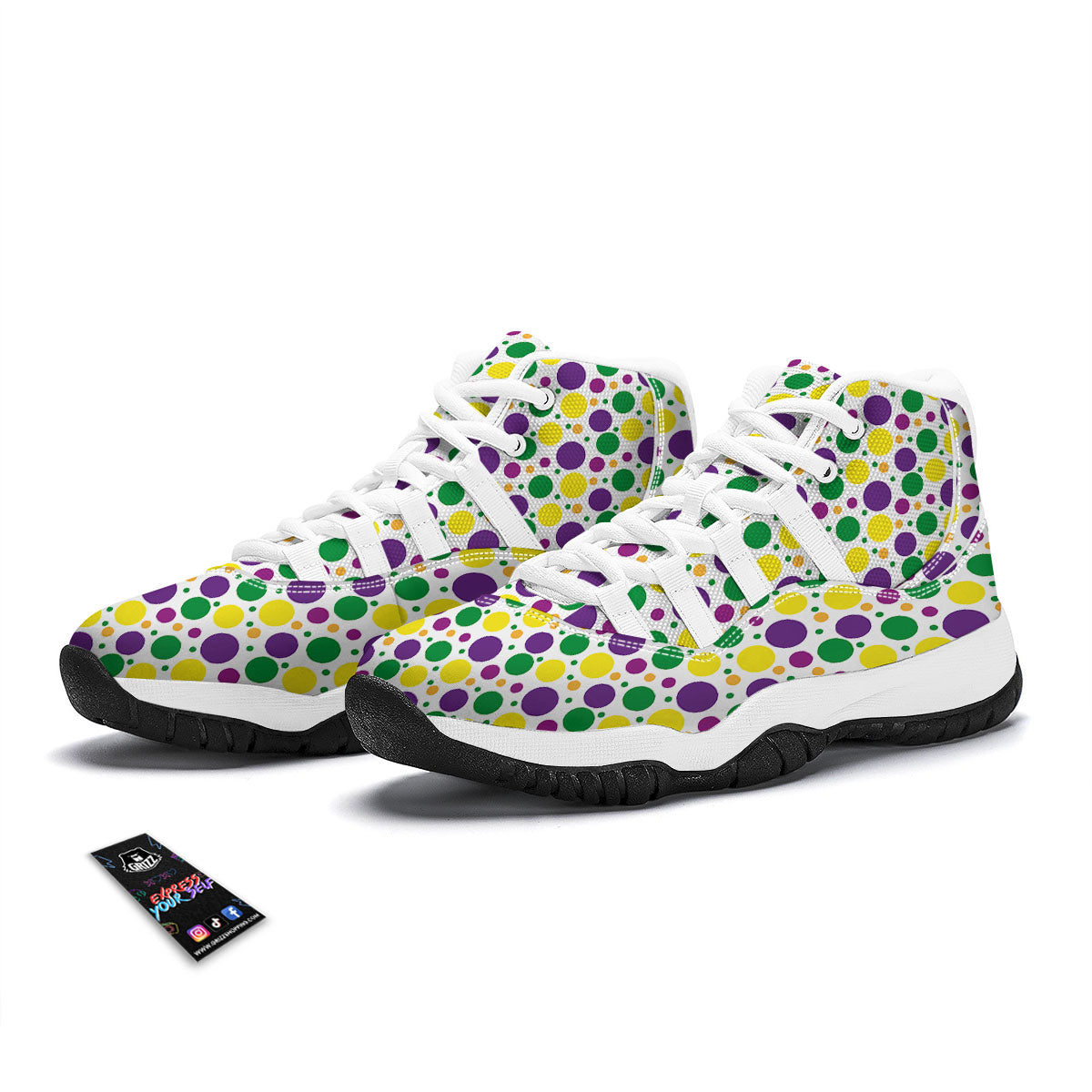 Polka Dot Mardi Gras Print Pattern White Bball Shoes-grizzshop