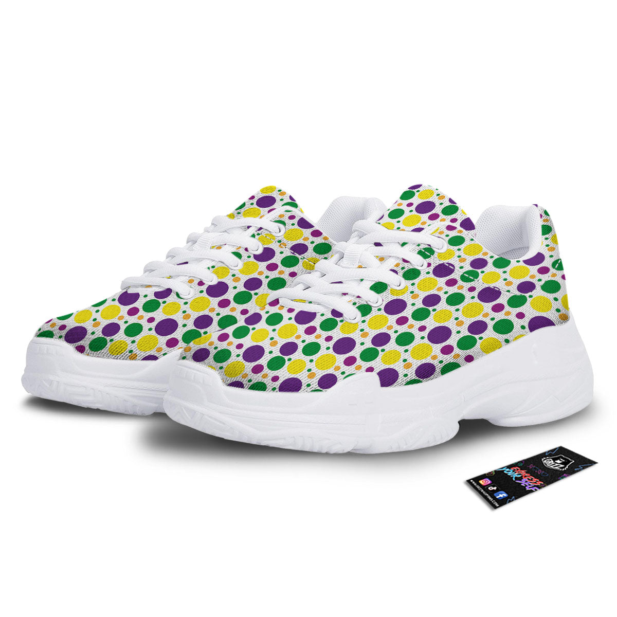 Polka Dot Mardi Gras Print Pattern White Chunky Shoes-grizzshop