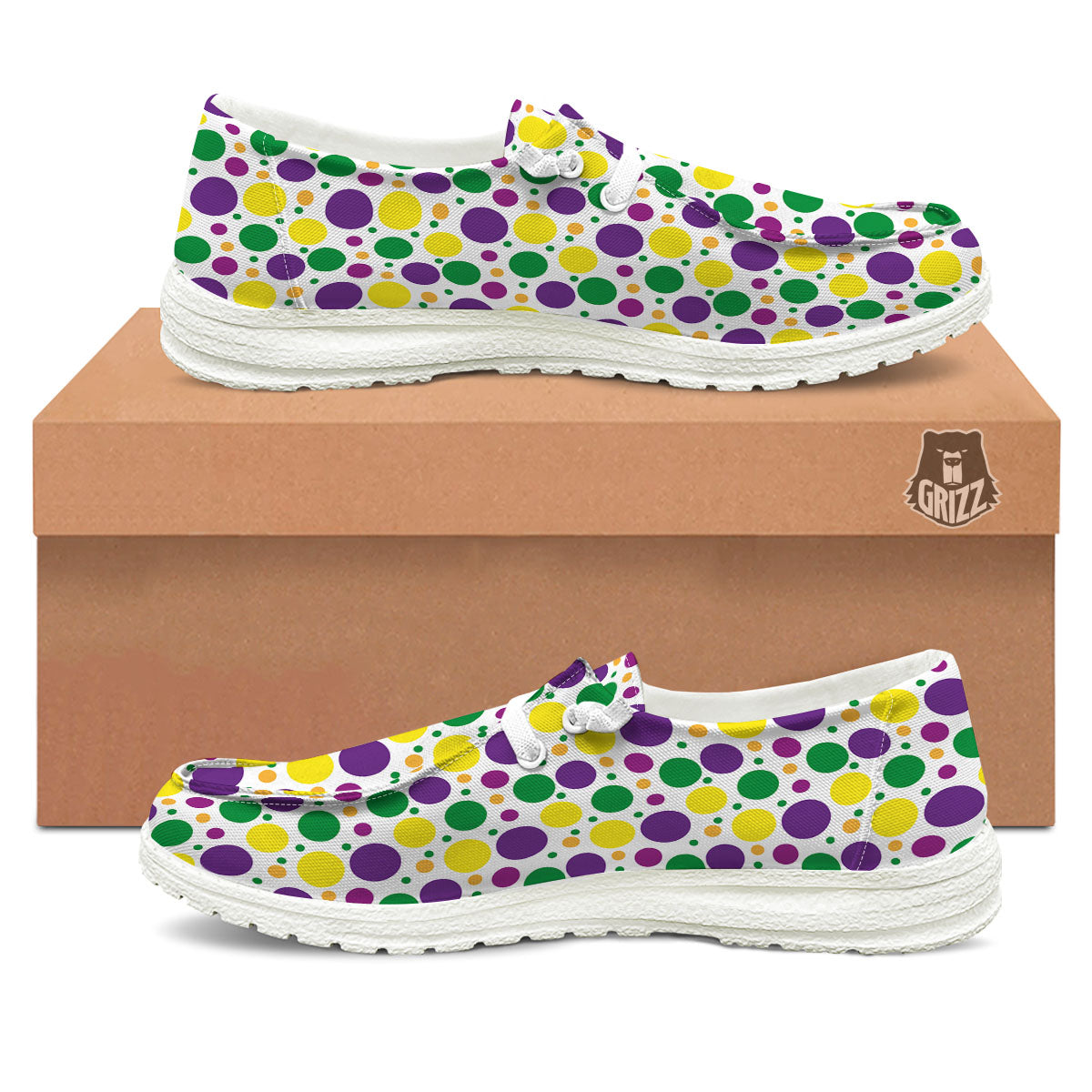 Polka Dot Mardi Gras Print Pattern White Loafers-grizzshop