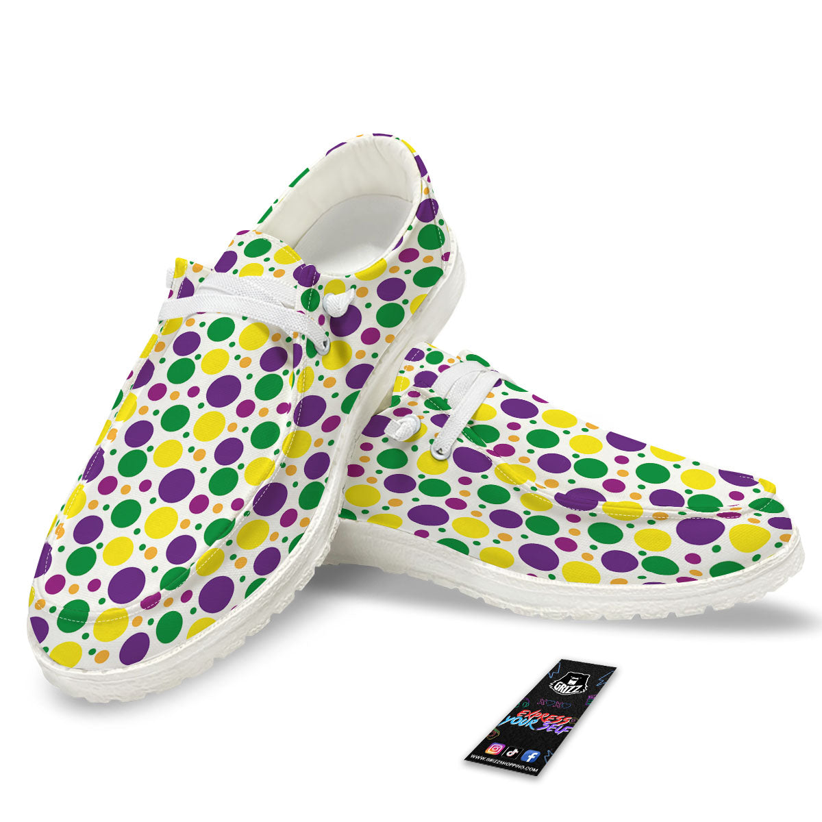 Polka Dot Mardi Gras Print Pattern White Loafers-grizzshop