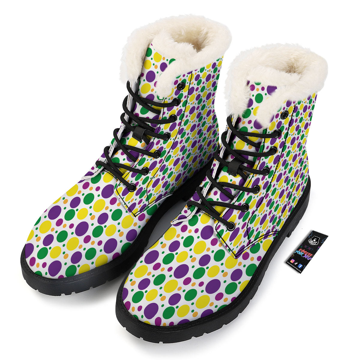 Polka Dot Mardi Gras Print Pattern Winter Boots-grizzshop