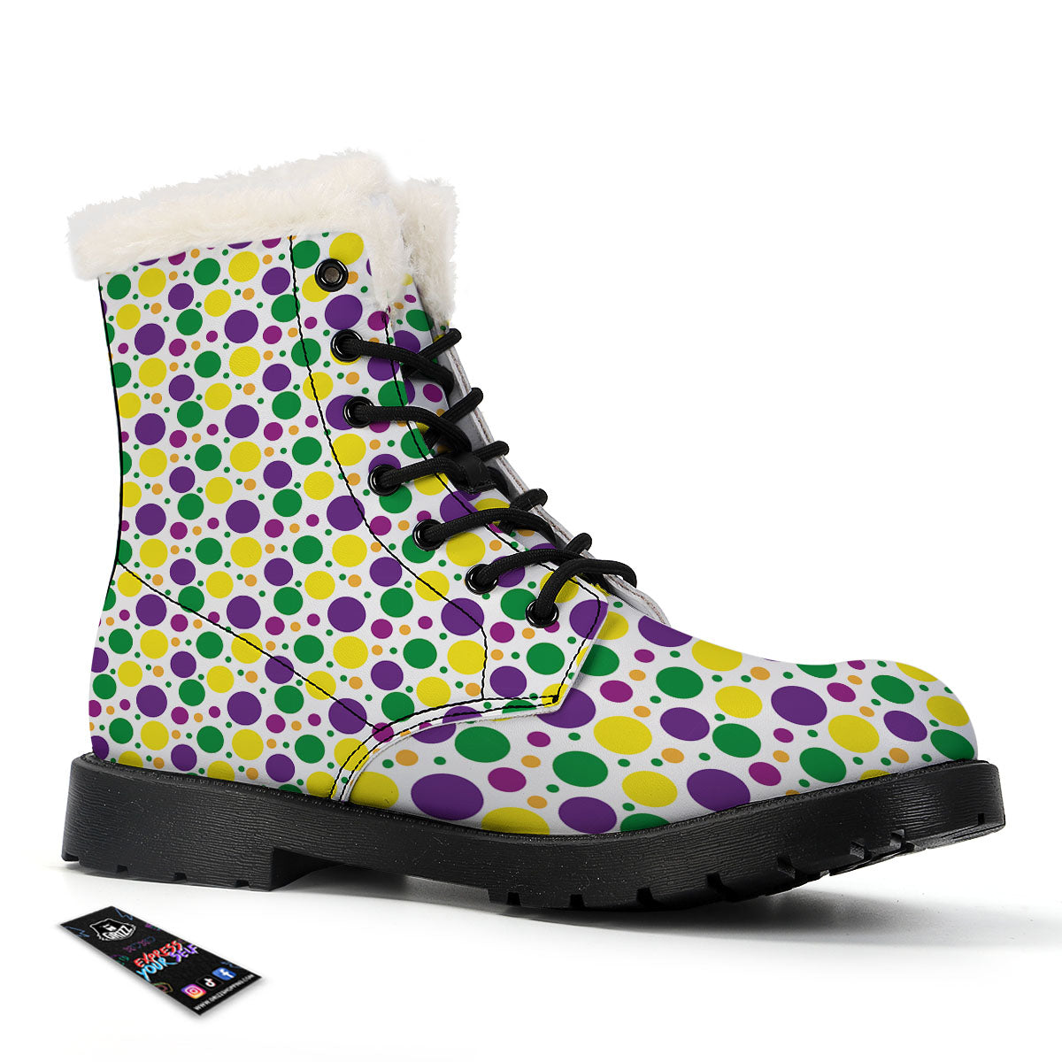 Polka Dot Mardi Gras Print Pattern Winter Boots-grizzshop