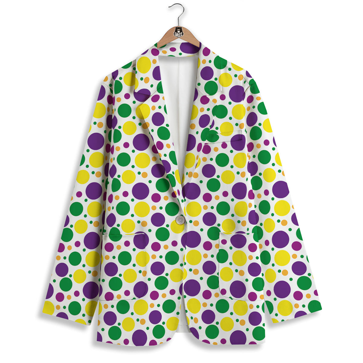 Polka Dot Mardi Gras Print Pattern Women's Blazer-grizzshop