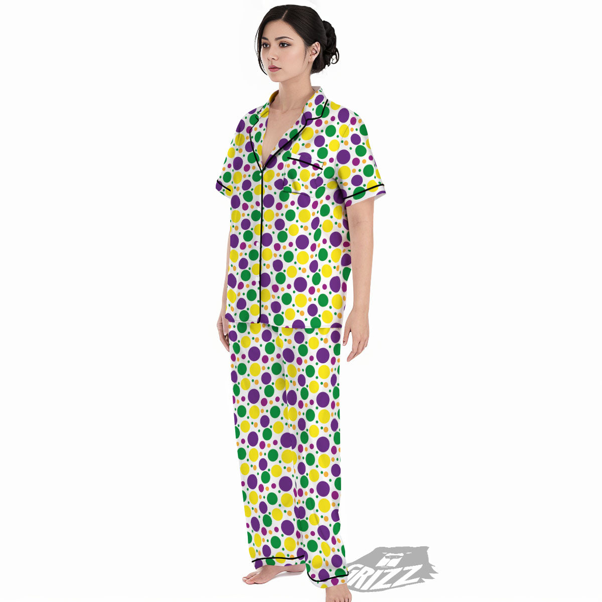 Polka Dot Mardi Gras Print Pattern Women's Pajamas Set-grizzshop