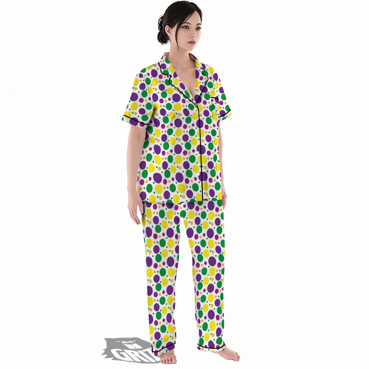 Polka Dot Mardi Gras Print Pattern Women's Pajamas Set-grizzshop