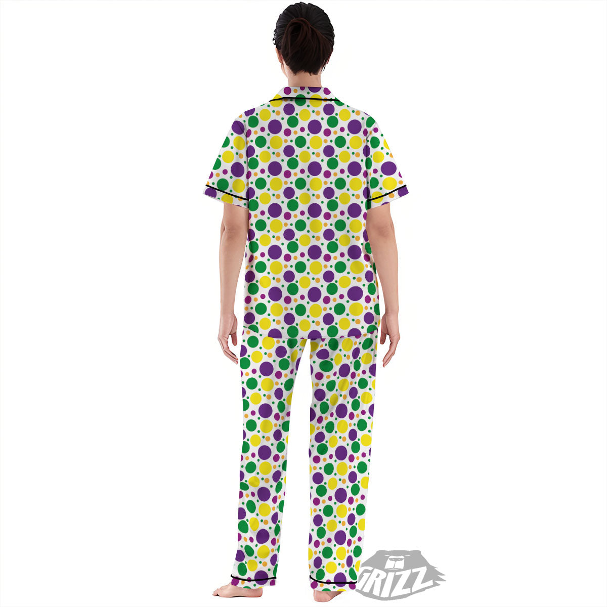 Polka Dot Mardi Gras Print Pattern Women's Pajamas Set-grizzshop