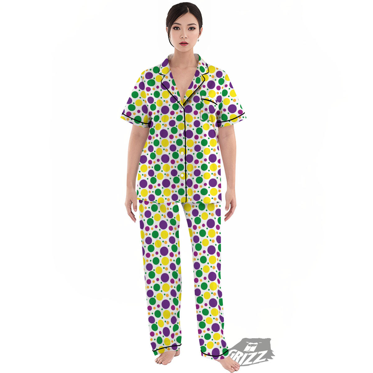 Polka Dot Mardi Gras Print Pattern Women's Pajamas Set-grizzshop