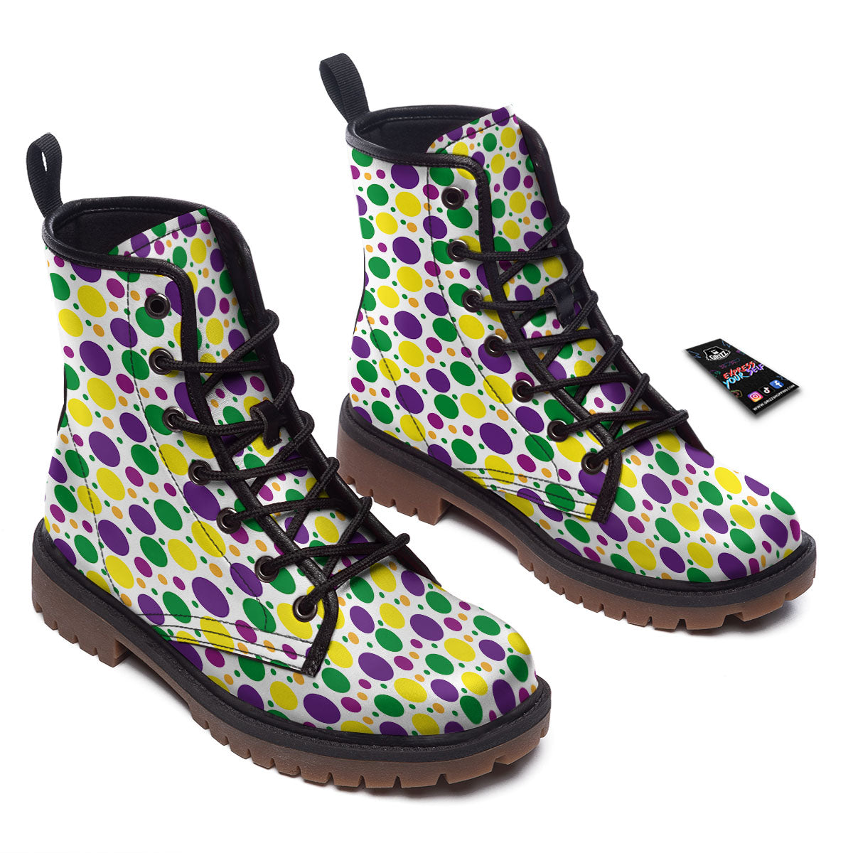 Polka Dot Mardi Gras Print Pattern Work Boots-grizzshop