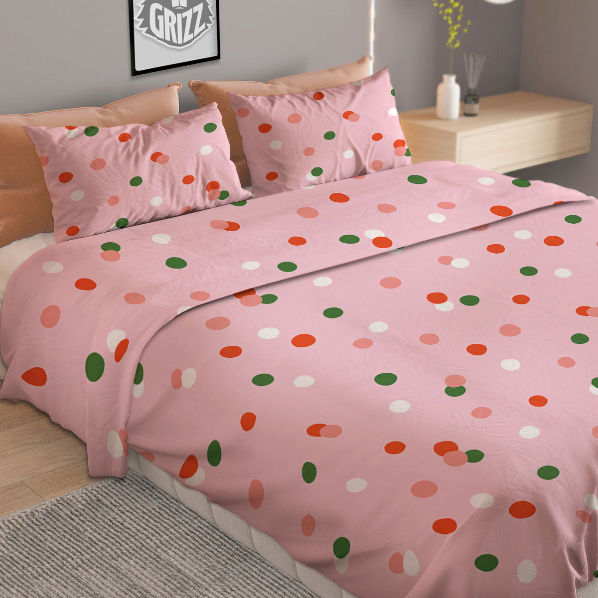 Polka Dot Merry Christmas Print Pattern Duvet Cover Bedding Set