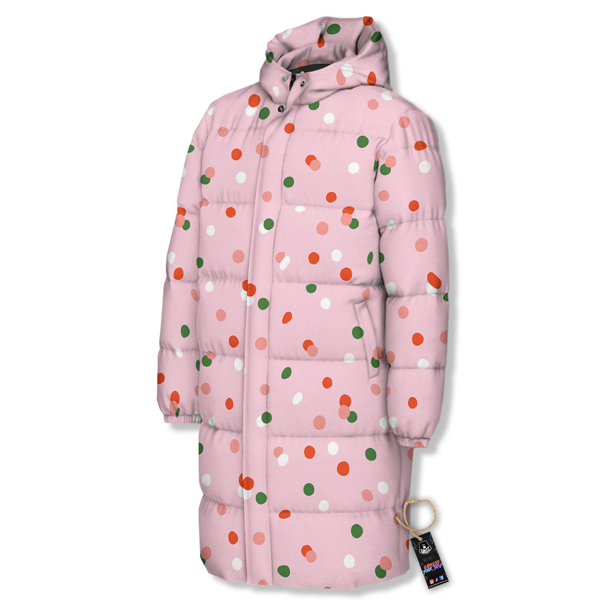 Polka Dot Merry Christmas Print Pattern Long Down Jacket-grizzshop