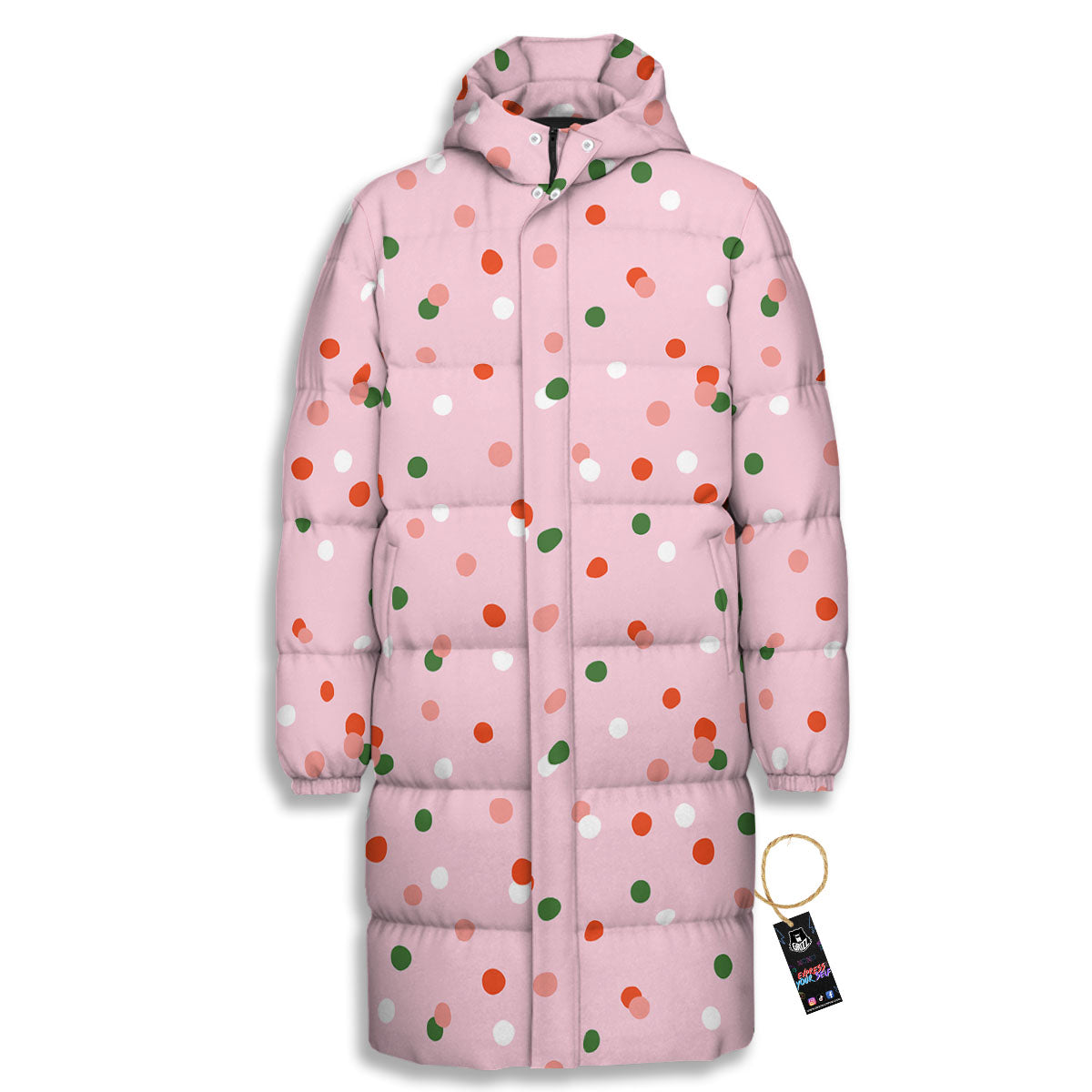 Polka Dot Merry Christmas Print Pattern Long Down Jacket-grizzshop