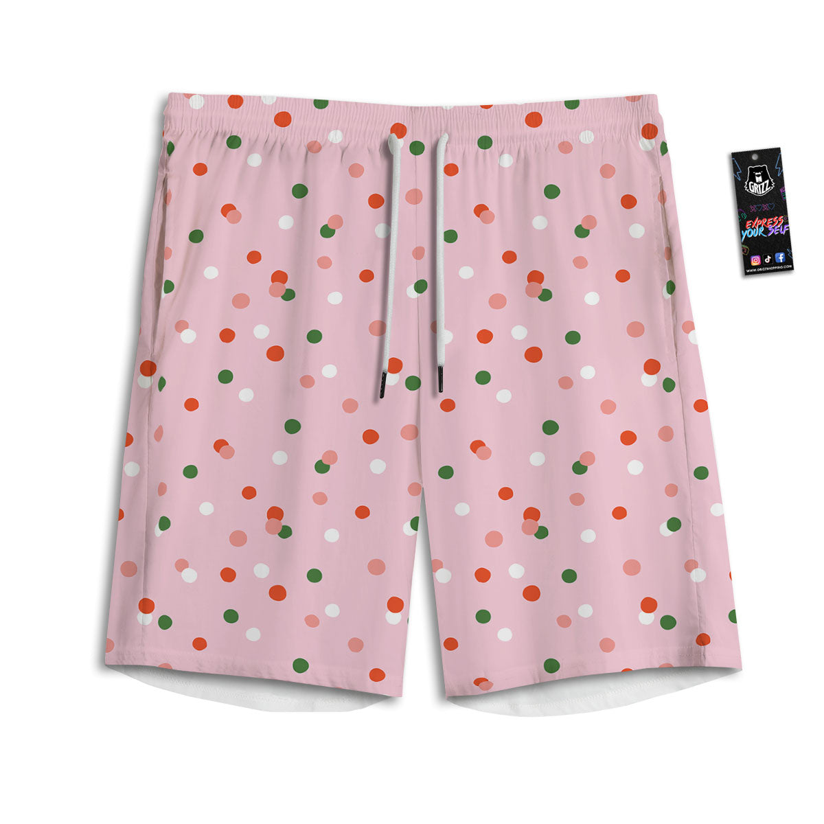 Polka Dot Merry Christmas Print Pattern Men's Athletic Shorts