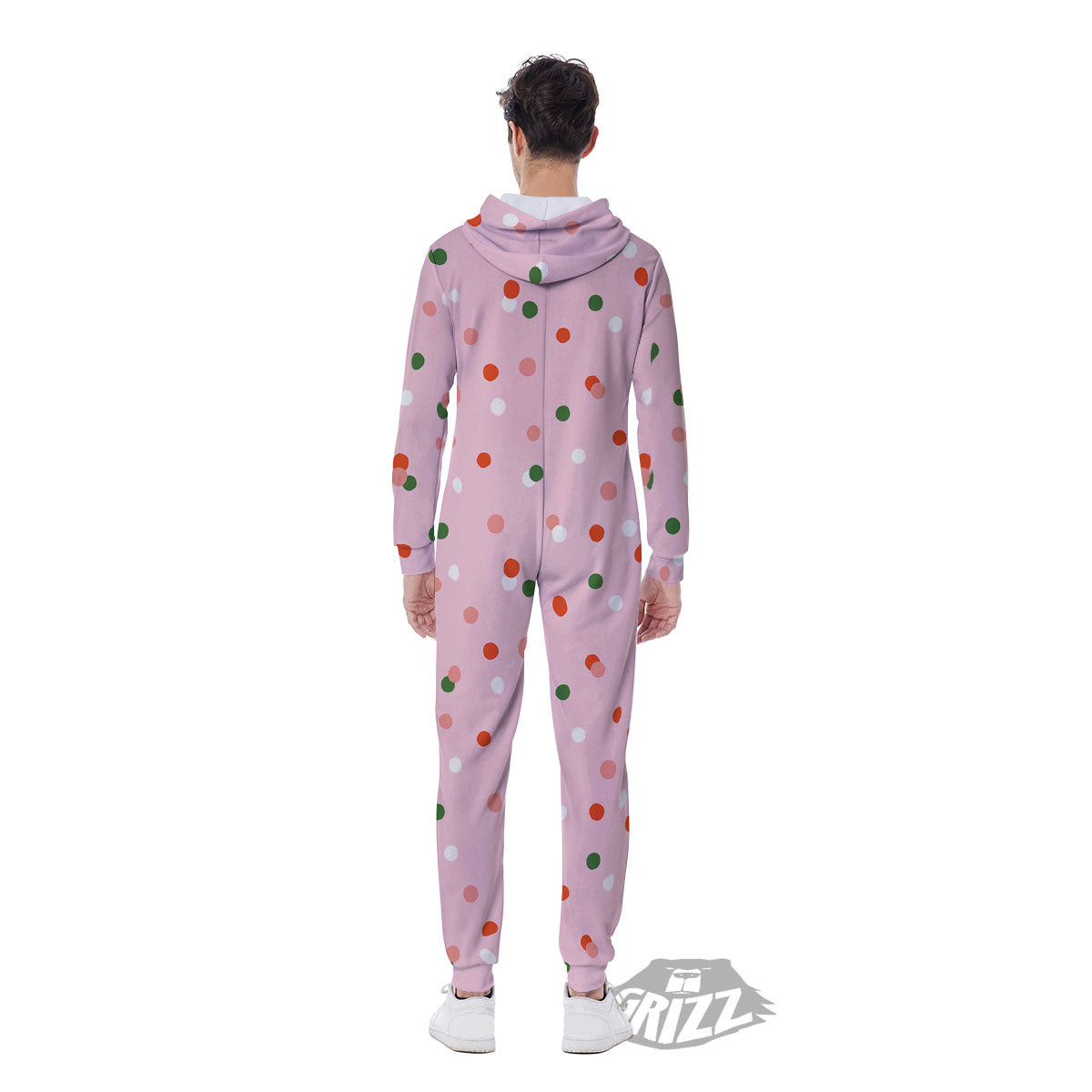 Polka Dot Merry Christmas Print Pattern Men's Jumpsuit-grizzshop