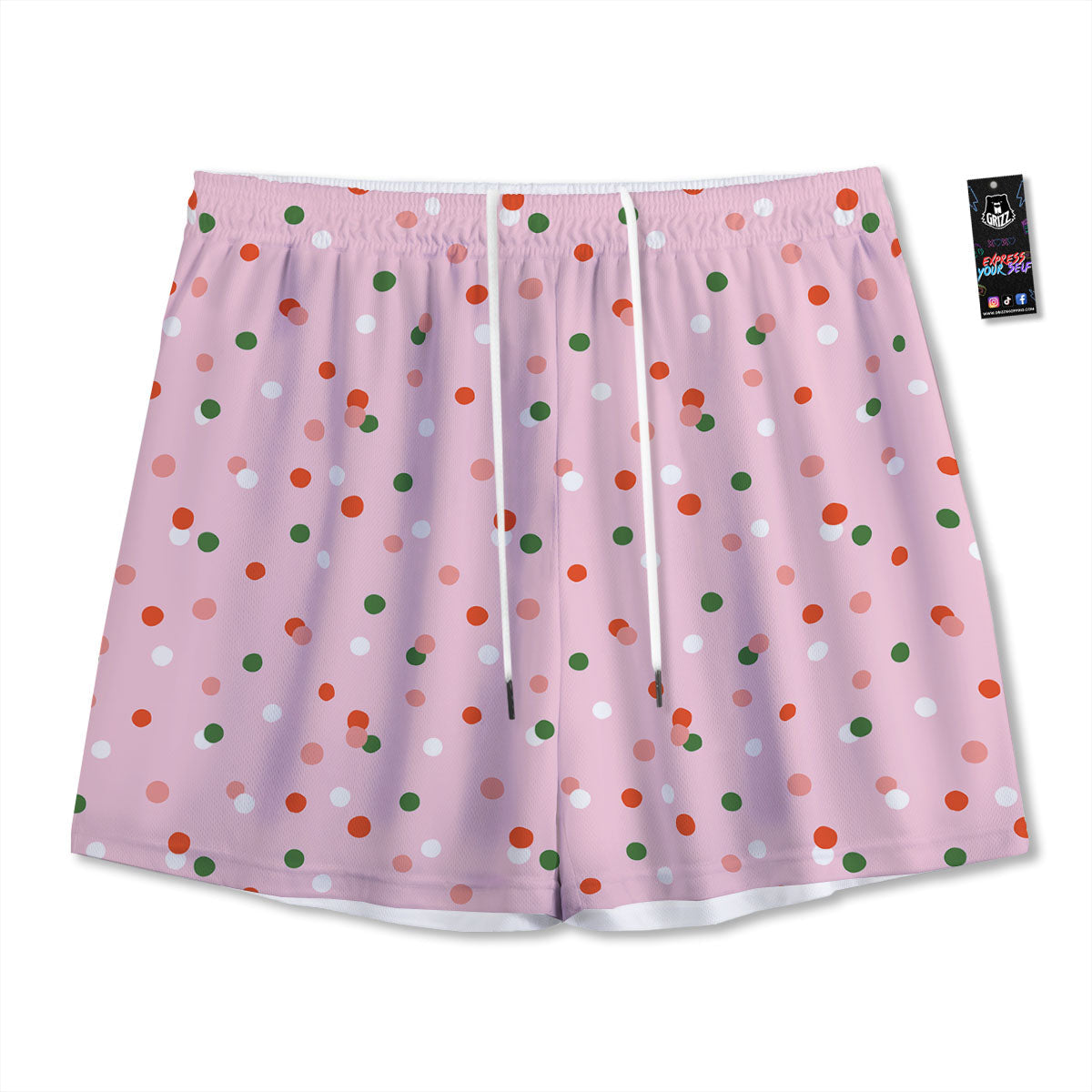 Polka Dot Merry Christmas Print Pattern Mesh Shorts