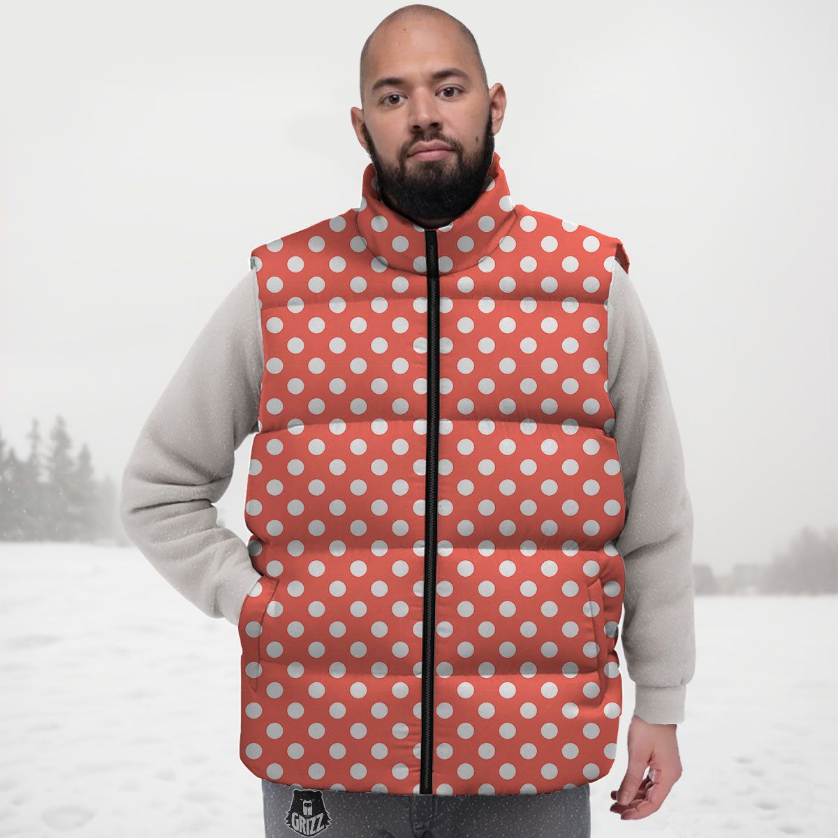 Polka Dot Pastel Red And White Print Down Vest