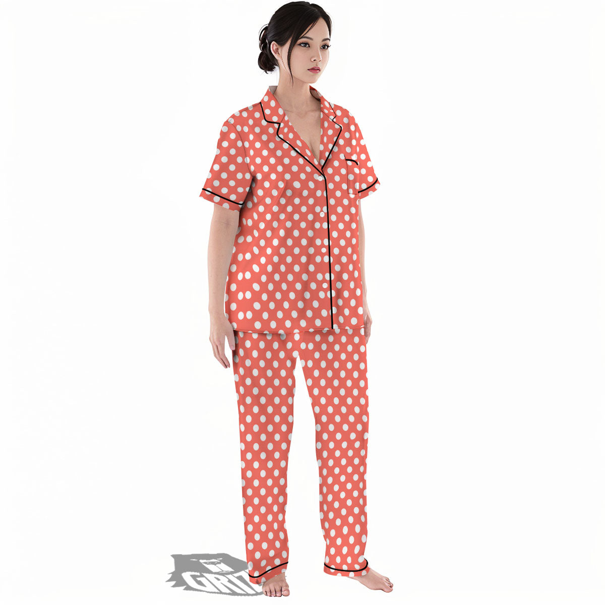 Polka Dot Pastel Red And White Print Women's Pajamas Set-grizzshop