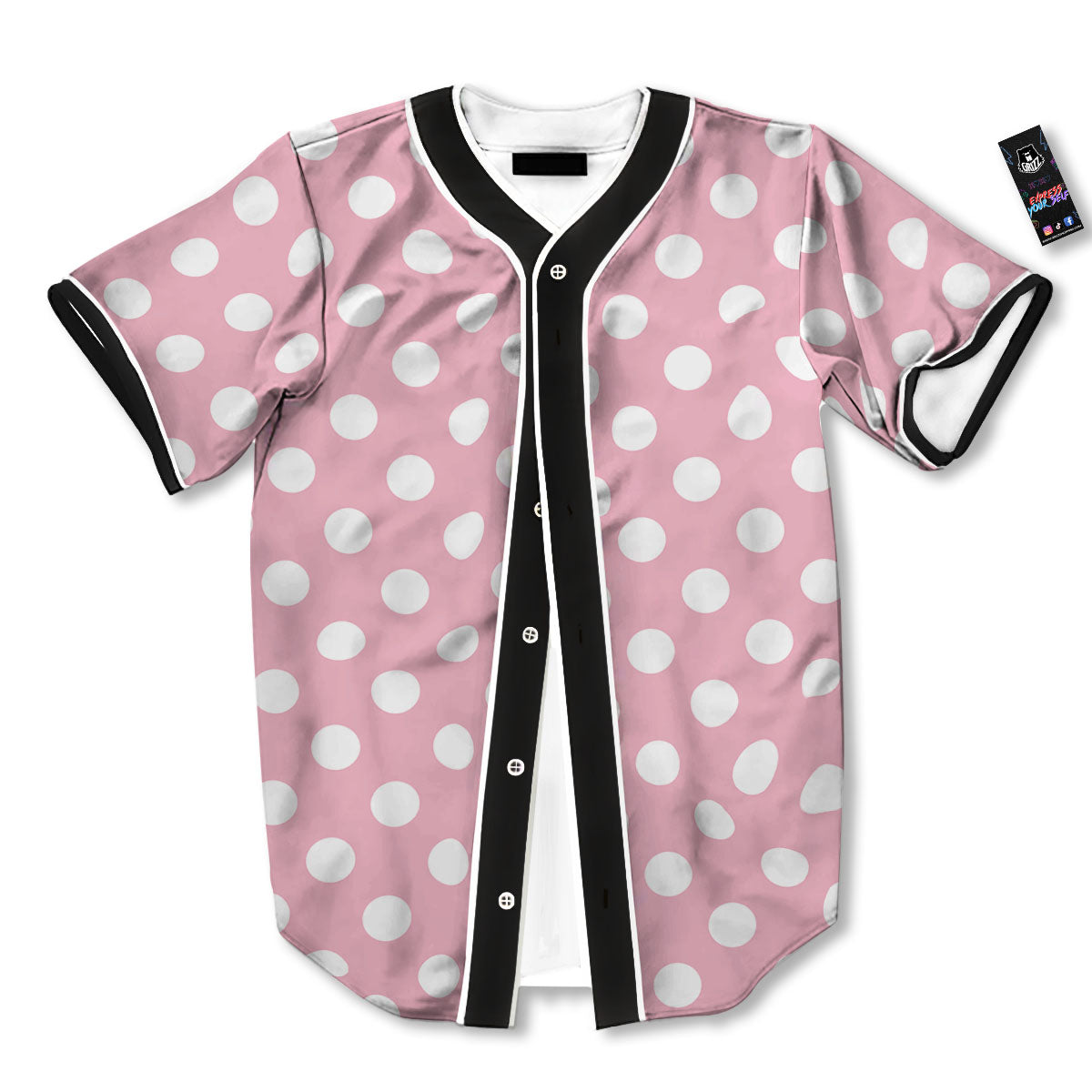 Polka Dot Pink And White Print Baseball Jersey-grizzshop