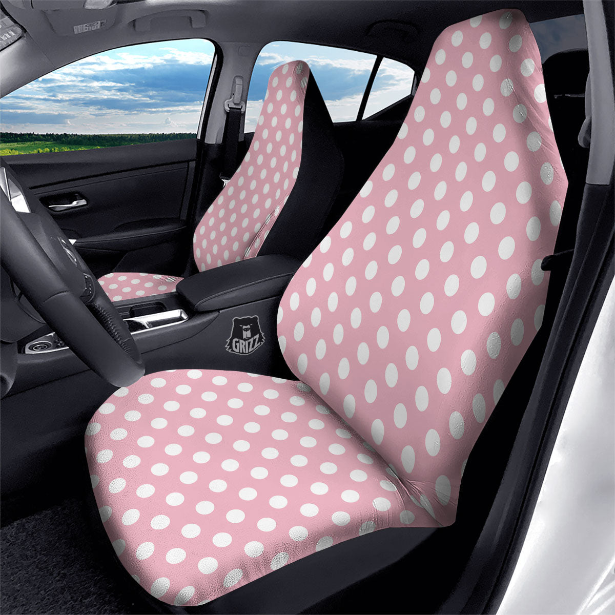 Polka Dot Pink And White Print Car Seat Covers-grizzshop