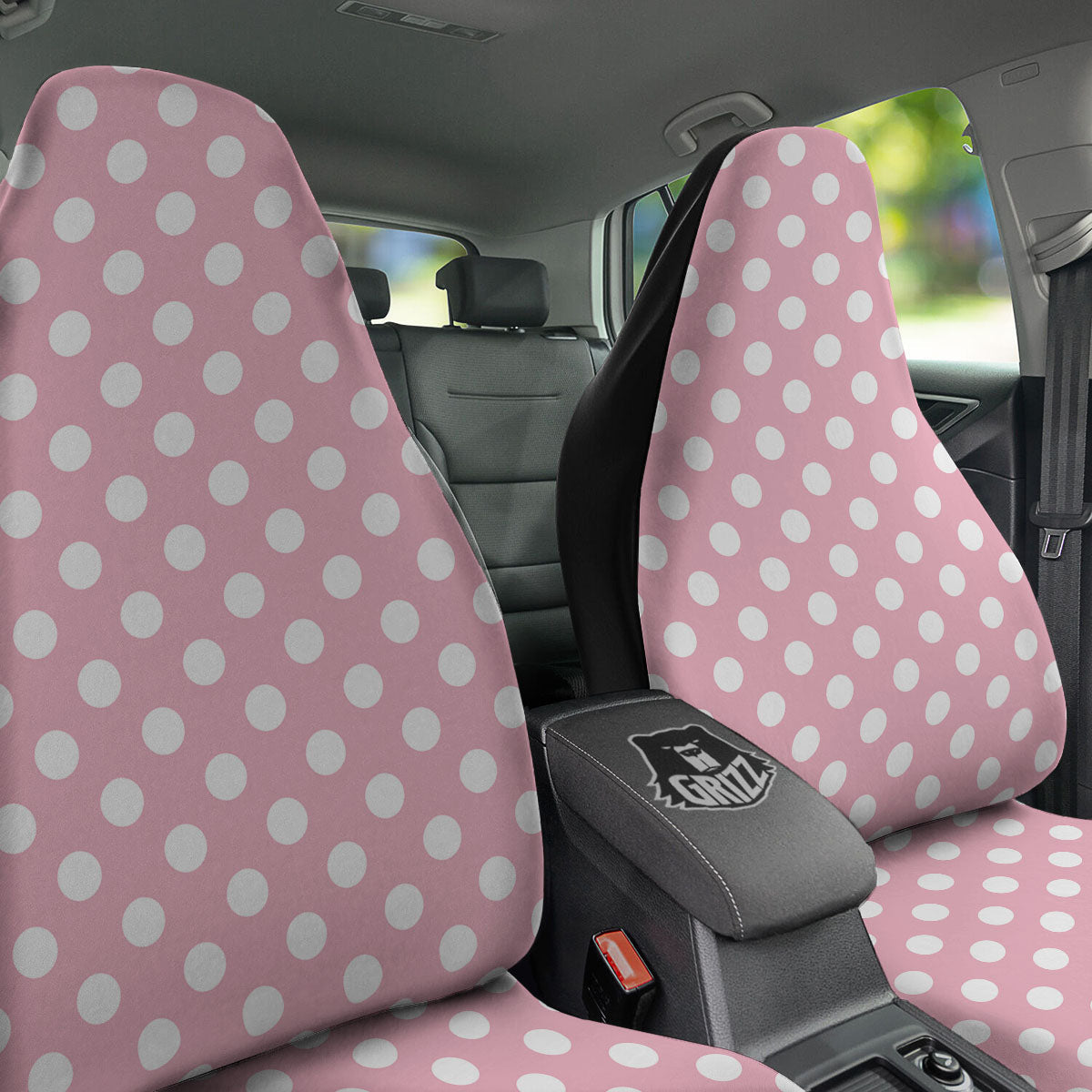Polka Dot Pink And White Print Car Seat Covers-grizzshop