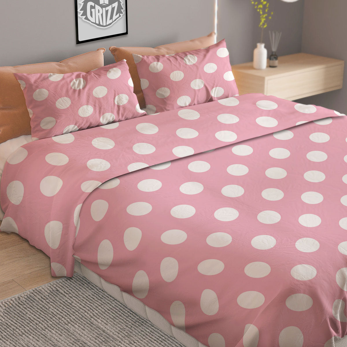 Polka Dot Pink And White Print Duvet Cover Bedding Set