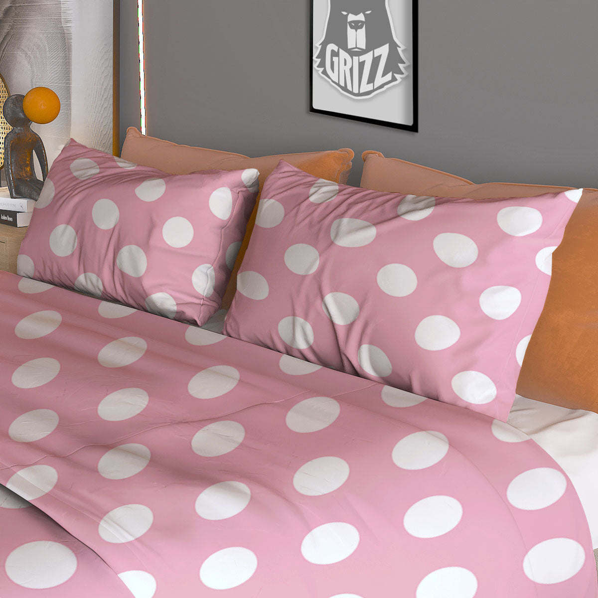 Polka Dot Pink And White Print Duvet Cover Bedding Set