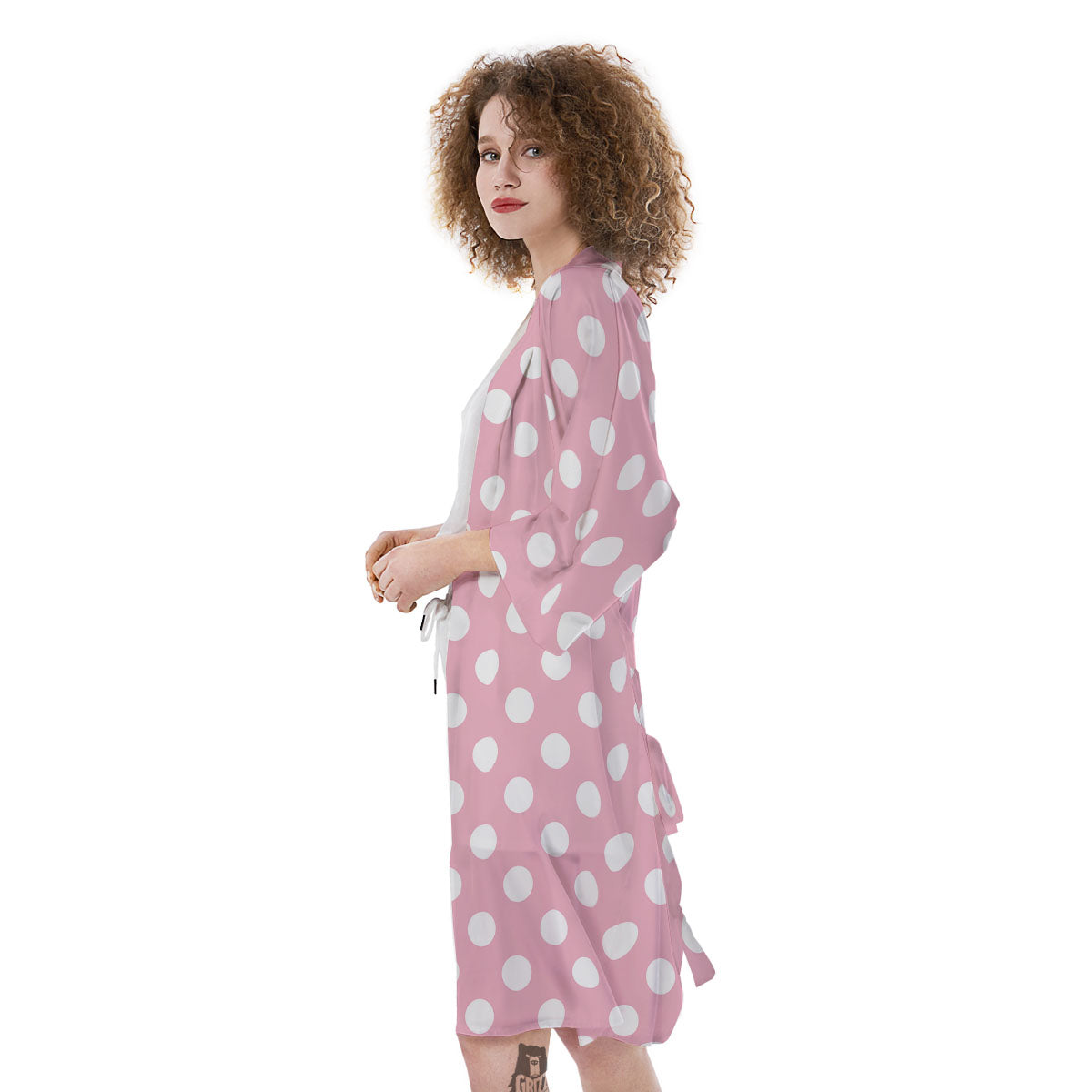 Polka Dot Pink And White Print Kimono-grizzshop