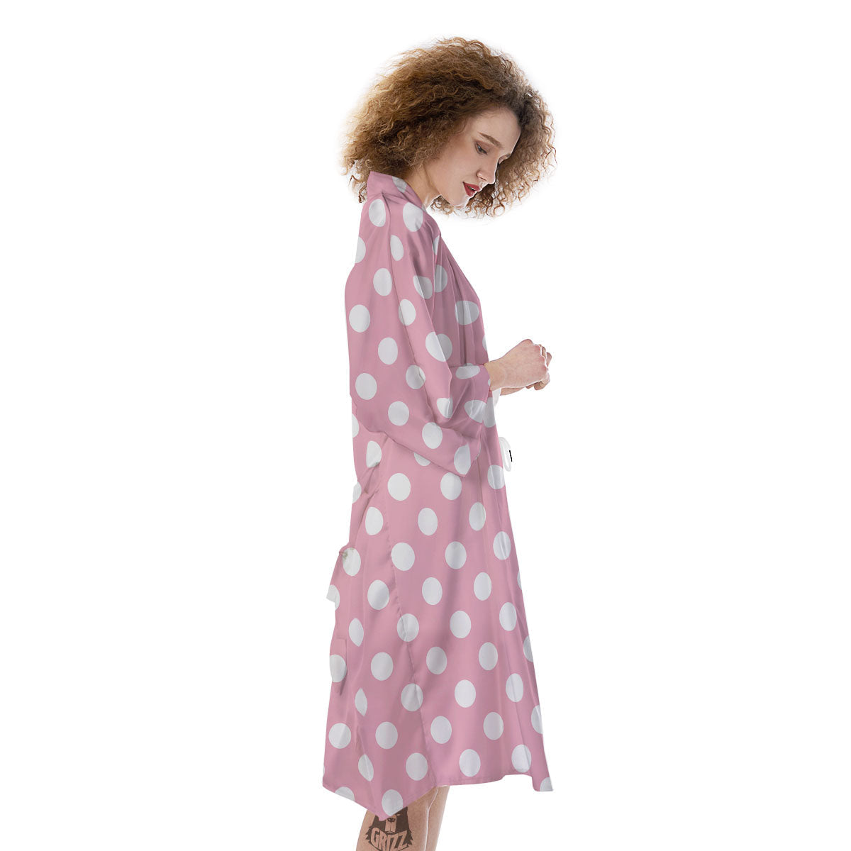 Polka Dot Pink And White Print Kimono-grizzshop